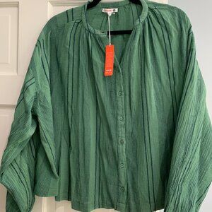 Sundry Green blouse with blue stripes - size 2 (Medium)